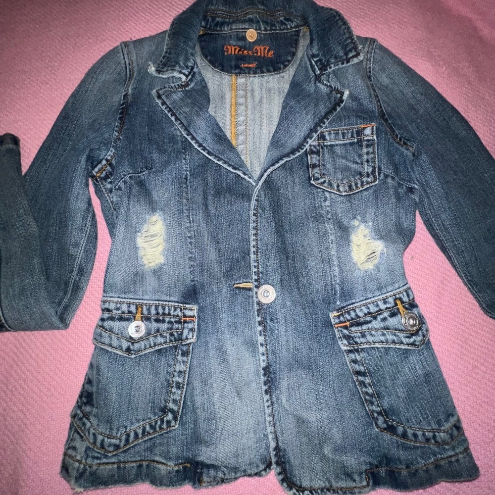 Miss Me Y2K 2000s Denim Blazer Jacket Distressed Vintage Size Small